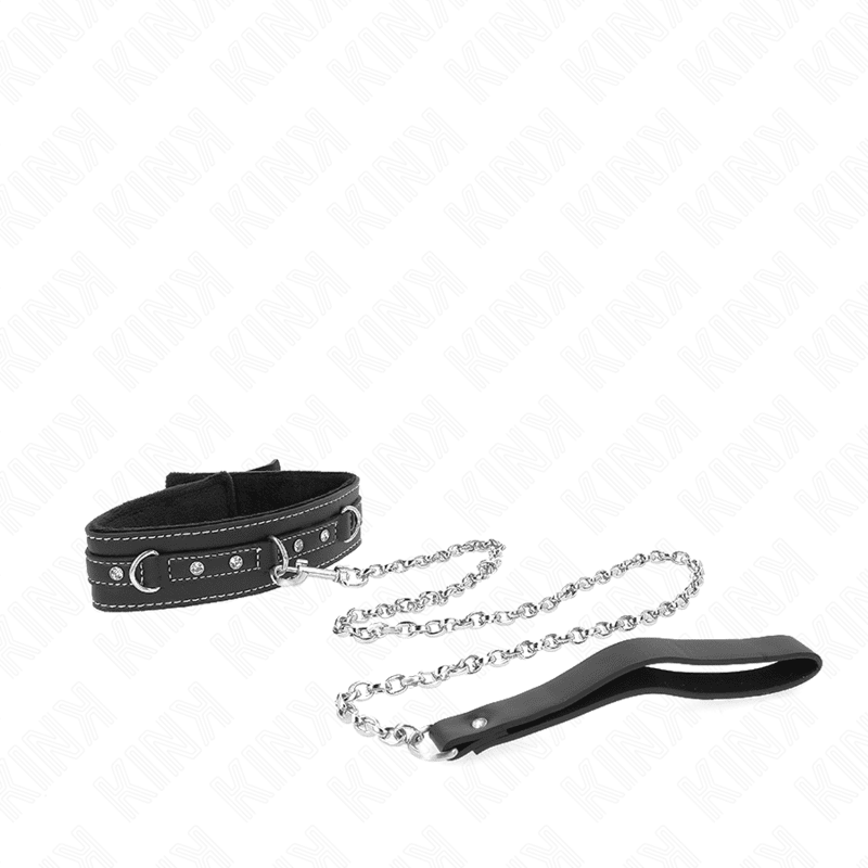 KINK - PVC LEATHER NECKLACE WITH BELT 105 CM RHINESTONE RIVET 41.5 X 4 CM - Kink&Play