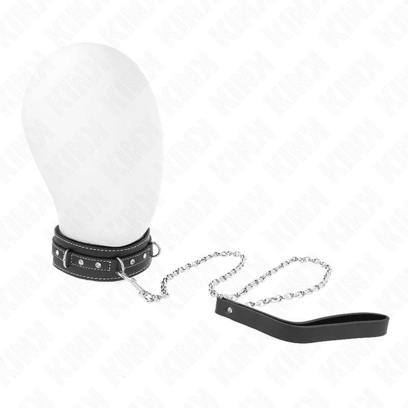 KINK - PVC LEATHER NECKLACE WITH BELT 105 CM RHINESTONE RIVET 41.5 X 4 CM - Kink&Play