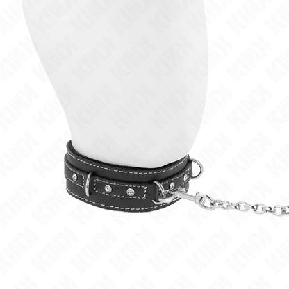 KINK - PVC LEATHER NECKLACE WITH BELT 105 CM RHINESTONE RIVET 41.5 X 4 CM - Kink&Play