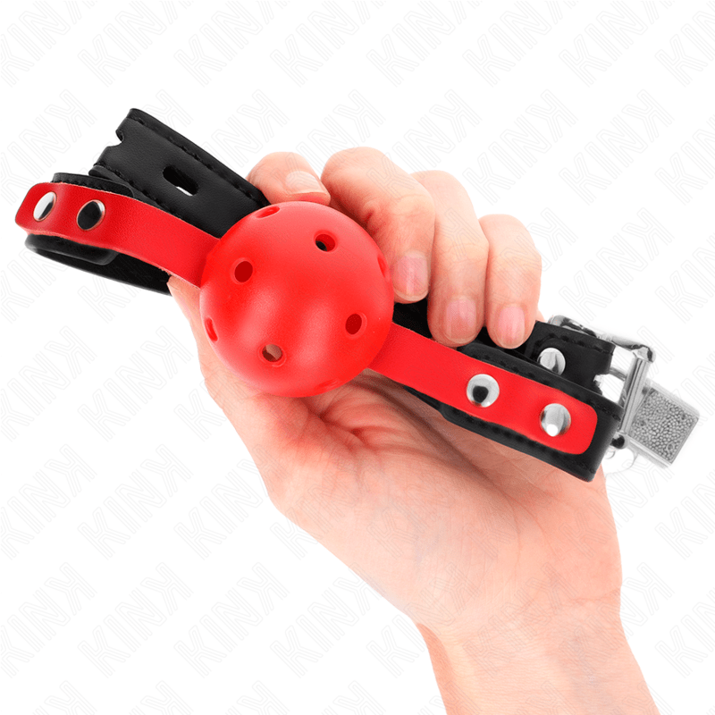 KINK - RED HOLLOW HARD BALL 4 CM GAG BLACK STRAP 60 x 2 CM ADJUSTABLE 37 - 52 CM - Kink&Play