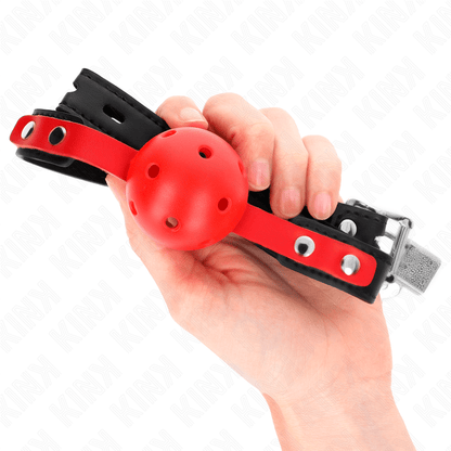KINK - RED HOLLOW HARD BALL 4 CM GAG BLACK STRAP 60 x 2 CM ADJUSTABLE 37 - 52 CM - Kink&Play