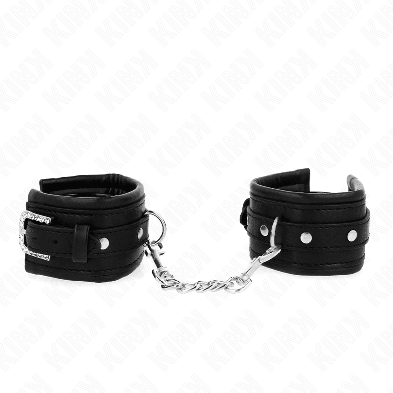 KINK - RHINESTONE BUCKLE WRIST RESTRAINTS BLACK ADJUSTABLE 25 - 32 CM X 5.5 CM - Kink&Play