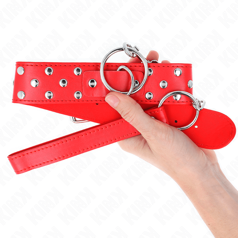 KINK - RING RIVET STRAP NECKLACE WITH BELT 65 CM RED ADJUSTABLE 36 - 50 CM X 3.8 CM - Kink&Play
