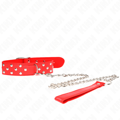 KINK - RING RIVET STRAP NECKLACE WITH BELT 65 CM RED ADJUSTABLE 36 - 50 CM X 3.8 CM - Kink&Play