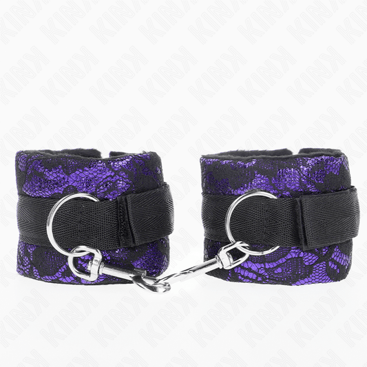 KINK - SHORT VELVET LACE WRIST RESTRAINTS AND NYLON BIND PURPLE / BLACK 23 X 6.5 CM - Kink&Play