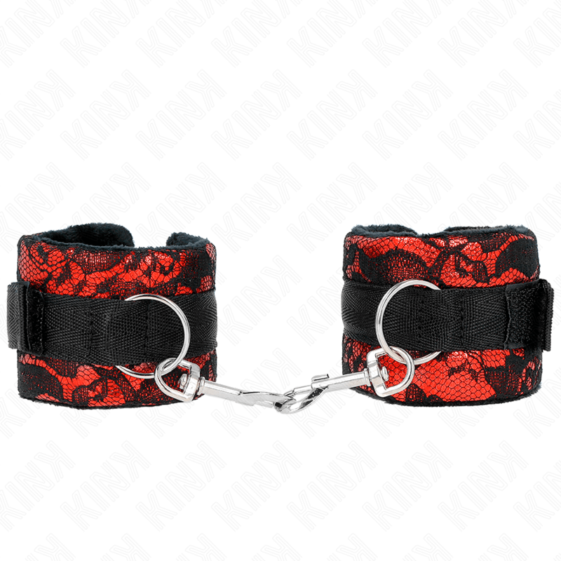 KINK - SHORT VELVET LACE WRIST RESTRAINTS AND NYLON BIND RED / BLACK 23 X 6.5 CM - Kink&Play
