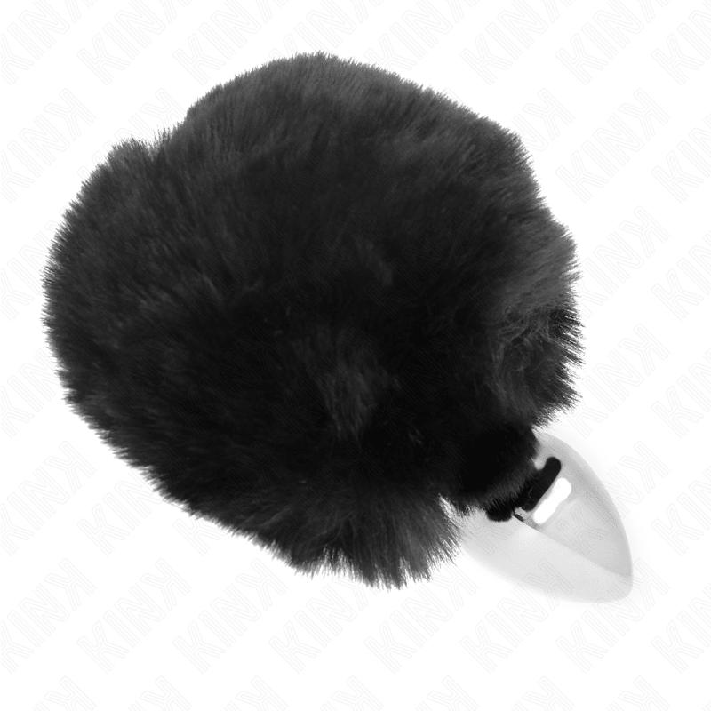 KINK - STAINLESS STEEL PLUG 7 x 3 CM WITH BLACK FAUX FUR RABBIT TAIL 8 CM - Kink&Play