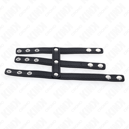 KINK - TRIPLE LEATHER PENIS RING WITH PRESSURE CLOSURE - Kink&Play