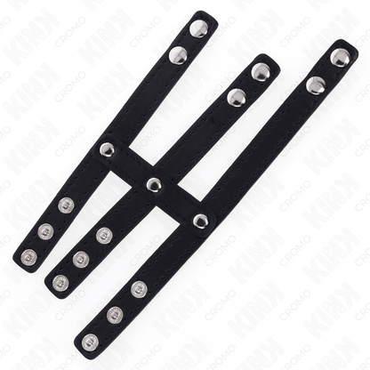 KINK - TRIPLE LEATHER PENIS RING WITH PRESSURE CLOSURE - Kink&Play