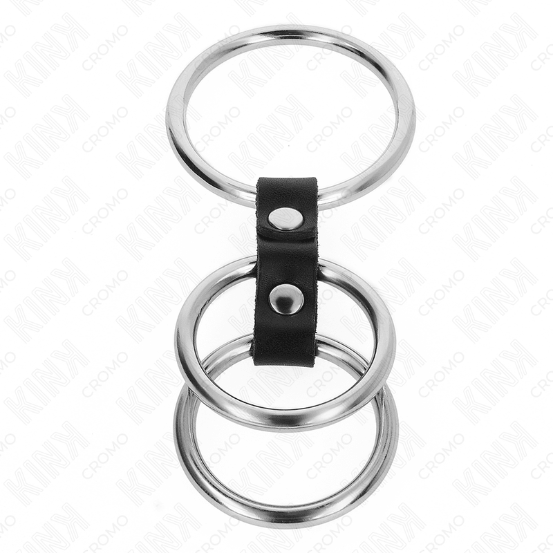 KINK - TRIPLE METAL PENIS RING 3.7 CM TO 5 CM CONNECTED WITH LEATHER - Kink&Play