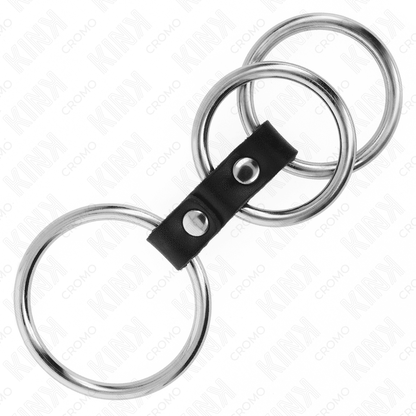 KINK - TRIPLE METAL PENIS RING 3.7 CM TO 5 CM CONNECTED WITH LEATHER - Kink&Play