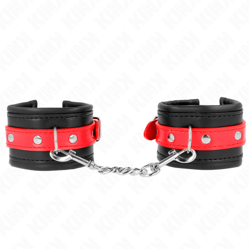 KINK - WRIST RESTRAINTS BLACK WITH RED BELT ADJUSTABLE 17 - 28 CM X 6 CM - Kink&Play