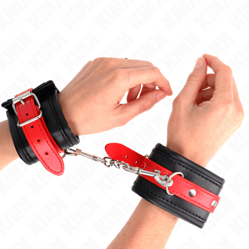 KINK - WRIST RESTRAINTS BLACK WITH RED BELT ADJUSTABLE 17 - 28 CM X 6 CM - Kink&Play
