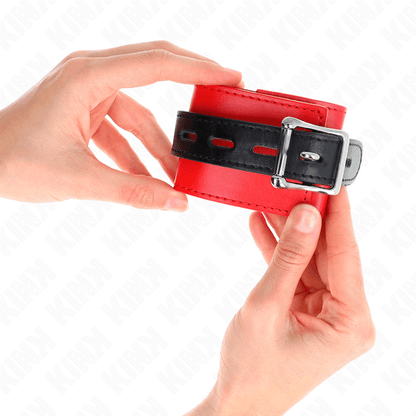 KINK - WRIST RESTRAINTS RED WITH BLACK BELT ADJUSTABLE 17 - 28 CM X 6 CM - Kink&Play