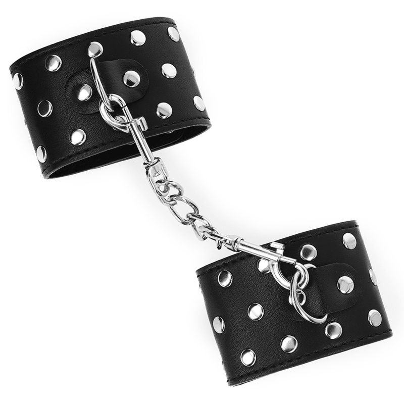 KINK - WRIST RESTRAINTS WITH SNAP FASTEN FULL OF RIVETS BLACK ADJUSTABLE 19 - 24 CM X 5.5 CM - Kink&Play