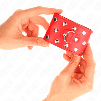 KINK - WRIST RESTRAINTS WITH SNAP FASTEN FULL OF RIVETS RED ADJUSTABLE 19 - 24 CM X 5.5 CM - Kink&Play