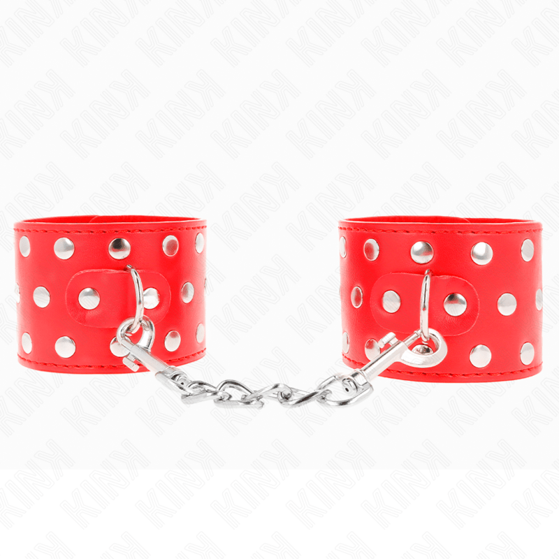 KINK - WRIST RESTRAINTS WITH SNAP FASTEN FULL OF RIVETS RED ADJUSTABLE 19 - 24 CM X 5.5 CM - Kink&Play