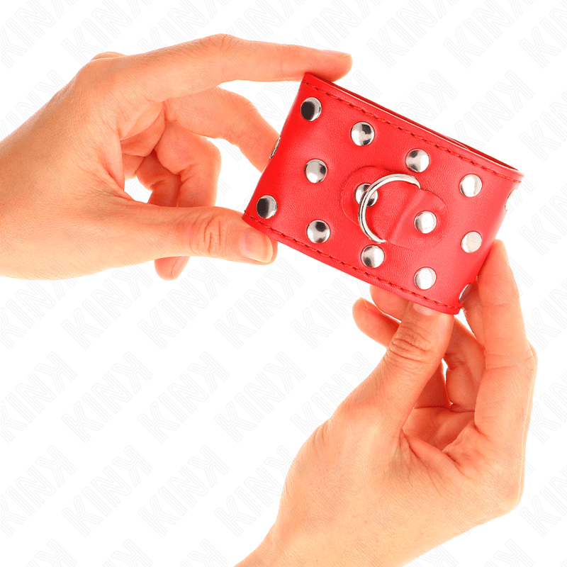 KINK - WRIST RESTRAINTS WITH SNAP FASTEN FULL OF RIVETS RED ADJUSTABLE 19 - 24 CM X 5.5 CM - Kink&Play