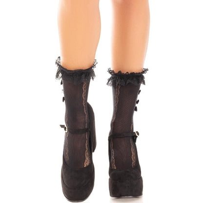 LEG AVENUE - ANKLE SOCKS WITH RUFFLES BLACK - Kink&Play