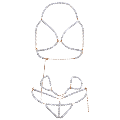 LEG AVENUE - BRA WRISTBANDS & PEARL THONG SET - Kink&Play