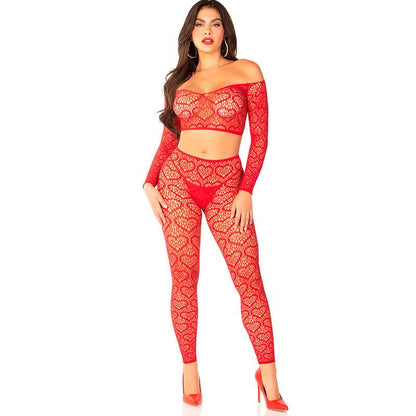LEG AVENUE - CROP TOP + STOCKINGS RED ONE SIZE - Kink&Play
