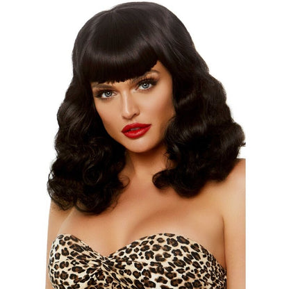 LEG AVENUE - CURLY RETRO WIG WITH BANGS LUMINISCENT BLACK - Kink&Play