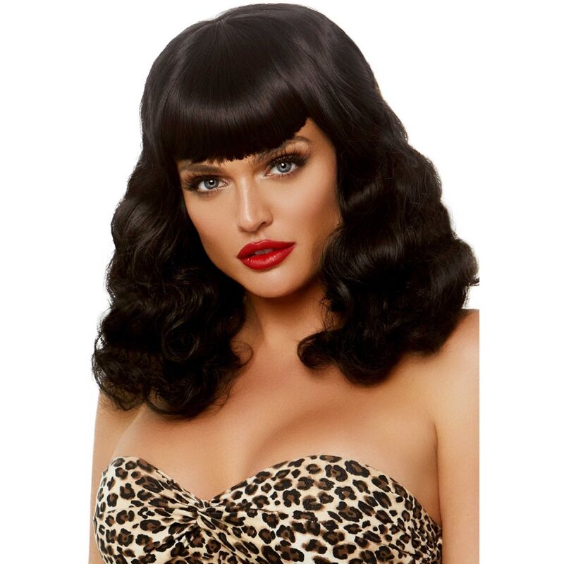 LEG AVENUE - CURLY RETRO WIG WITH BANGS LUMINISCENT BLACK - Kink&Play