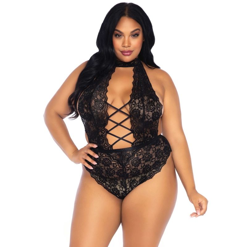 LEG AVENUE - FLORAL LACE CROTHLESS TEDDY PLUS SIZE - Kink&Play