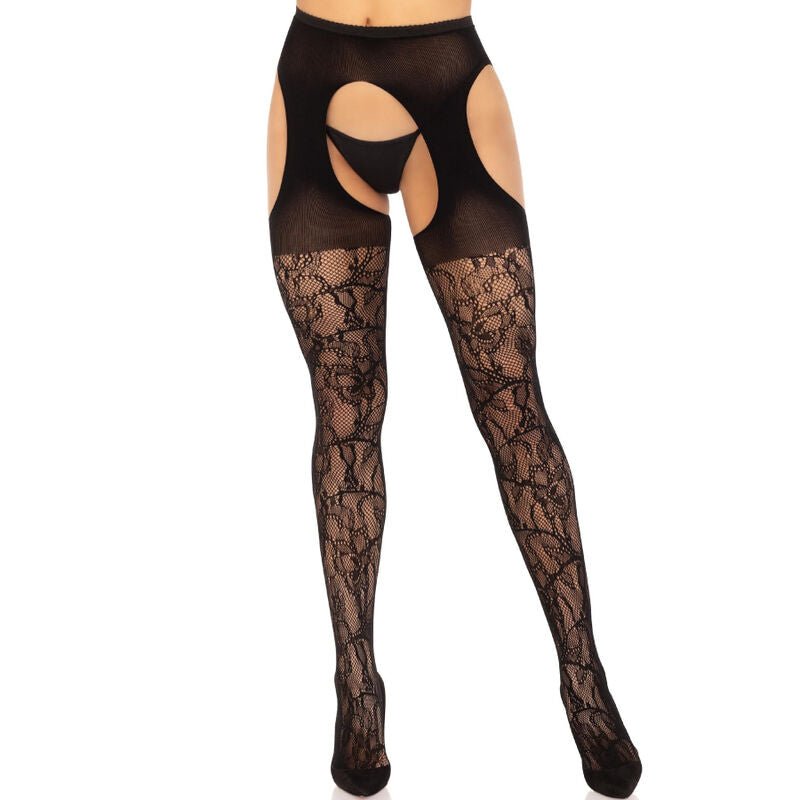 LEG AVENUE - LACE GARTER STOCKINGS BLACK - Kink&Play