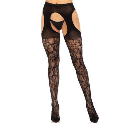LEG AVENUE - LACE GARTER STOCKINGS BLACK - Kink&Play