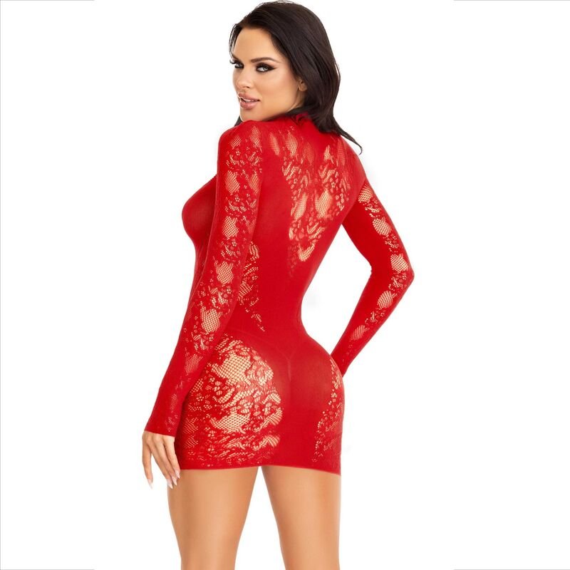 LEG AVENUE - MINI DRESS WITH LACE LONG SLEEVE RED - Kink&Play
