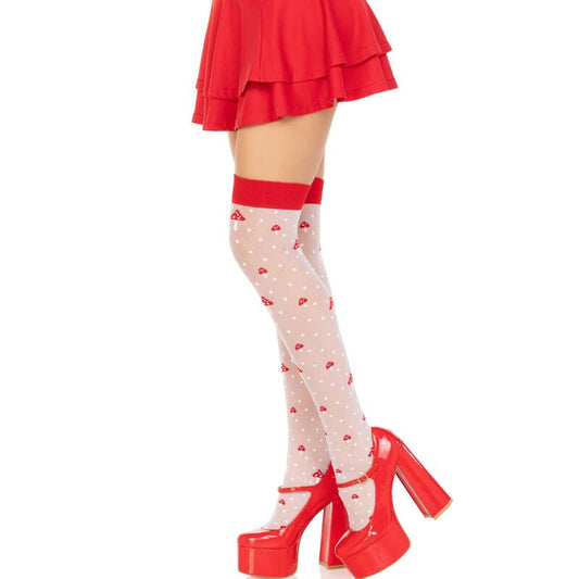 LEG AVENUE - MUSHROOM HIGH SOCKS RED/WHITE - Kink&Play