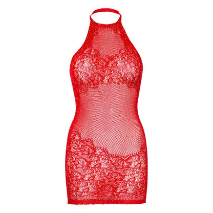 LEG AVENUE - RHINESTONE HALTER MINI DRESS ONE SIZE - RED - Kink&Play