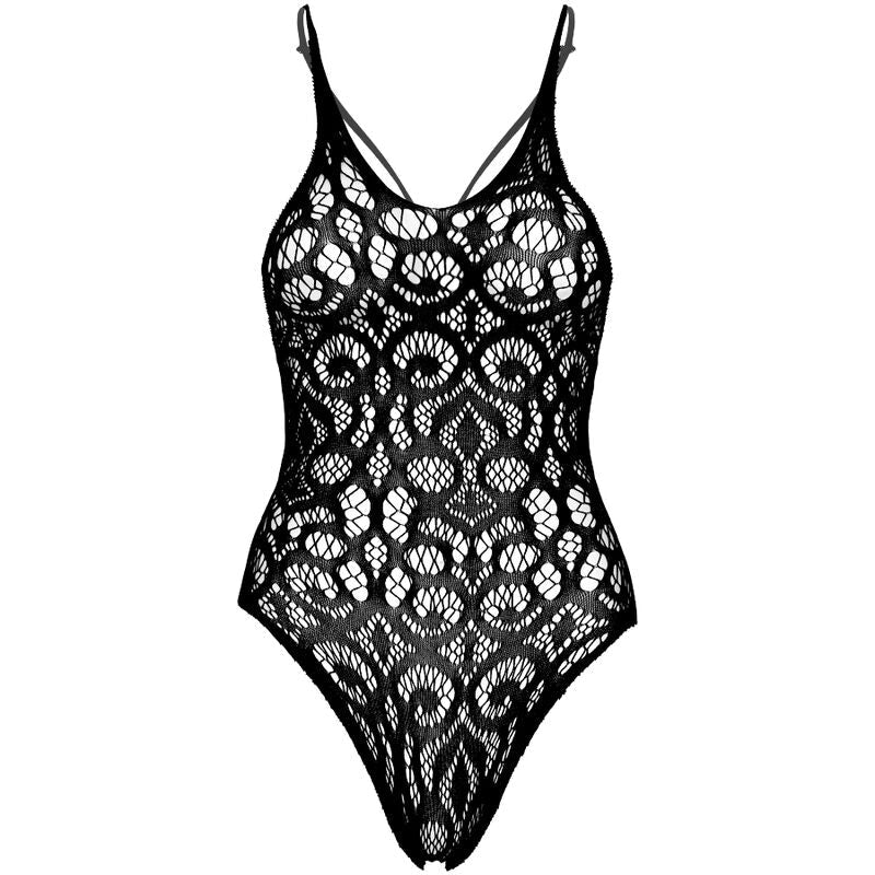 LEG AVENUE - SEAMLESS SCROLL LACE TEDDY - BLACK - Kink&Play