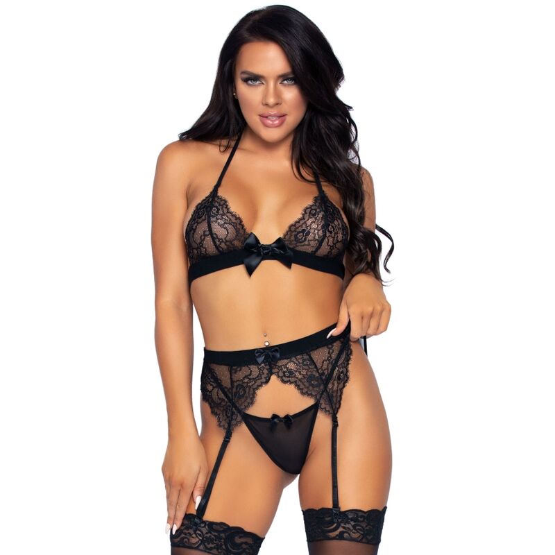 LEG AVENUE - THREE PIECES SET TOP, GARTER BELT AND G - STRING - Kink&Play