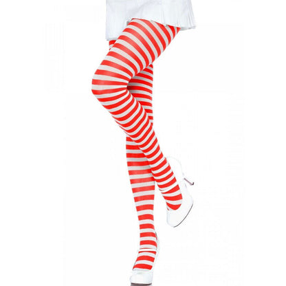 LEG AVENUE - WHITE/RED STRIPED TIGHTS - Kink&Play