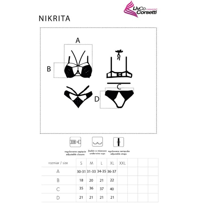 LIVCO CORSETTI FASHION - NIKRITA LC 90647 BRA + PANTIES BLACK M - Kink&Play