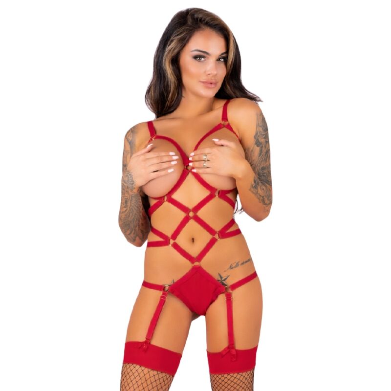 LIVCO CORSETTI FASHION - THIARA LC 20213 SET BODY + STOCKINGS RED S/M - Kink&Play