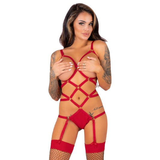 LIVCO CORSETTI FASHION - THIARA LC 20213 SET BODY + STOCKINGS RED S/M - Kink&Play