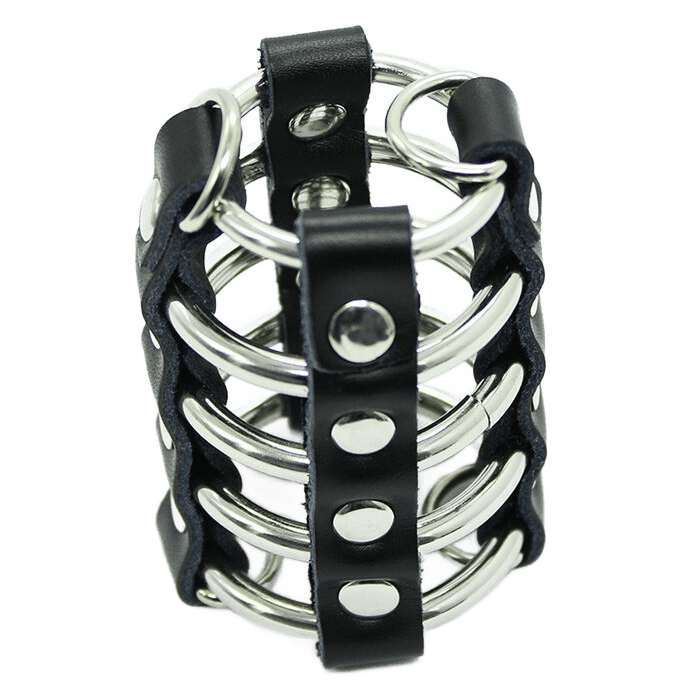 OHMAMA FETISH - PENIS CAGE WITH METAL RINGS AND LEATHER STRAPS - Kink&Play