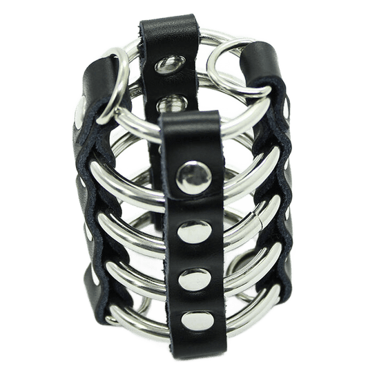 OHMAMA FETISH - PENIS CAGE WITH METAL RINGS AND LEATHER STRAPS - Kink&Play