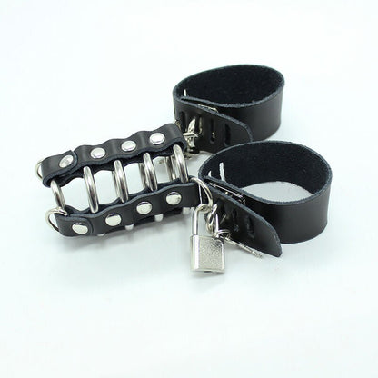 OHMAMA FETISH - PENIS CAGE WITH METAL RINGS AND LEATHER STRAPS - Kink&Play