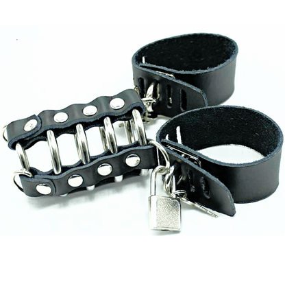 OHMAMA FETISH - PENIS CAGE WITH METAL RINGS AND LEATHER STRAPS - Kink&Play