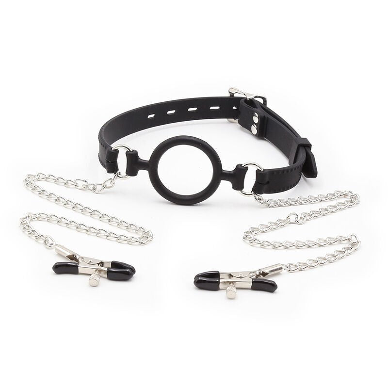 OHMAMA FETISH - RING GAG WITH CHAINS AND NIPPLE CLAMPS - Kink&Play