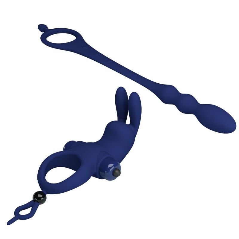 PRETTY LOVE - AYAD RABBIT VIBRATOR RING WITH PLUG BLUE - Kink&Play