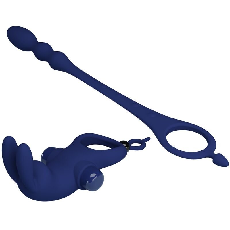 PRETTY LOVE - AYAD RABBIT VIBRATOR RING WITH PLUG BLUE - Kink&Play
