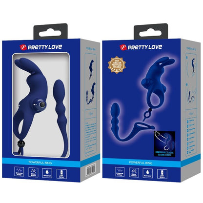 PRETTY LOVE - AYAD RABBIT VIBRATOR RING WITH PLUG BLUE - Kink&Play