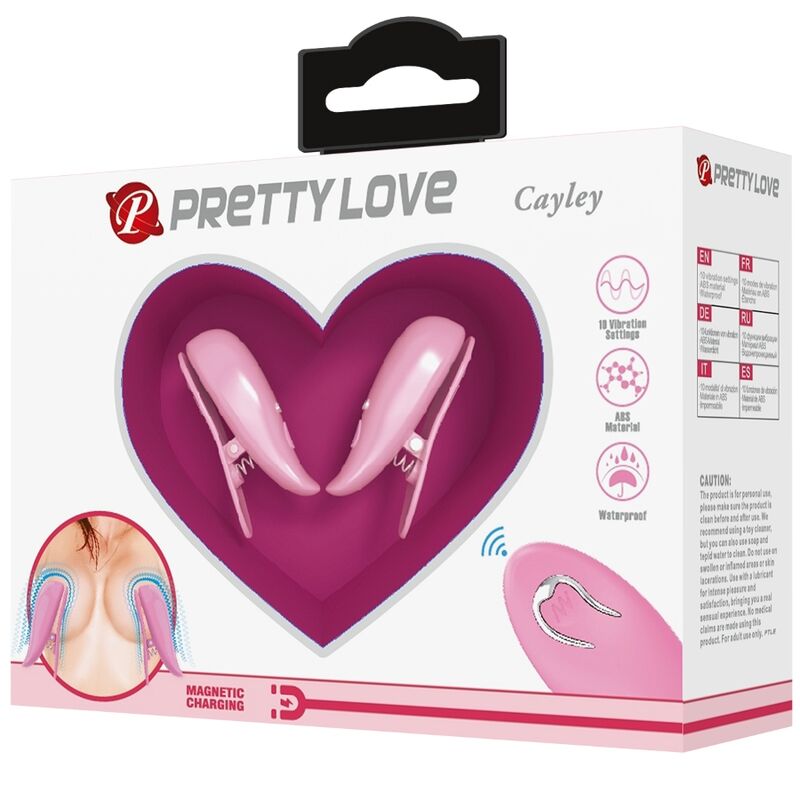 PRETTY LOVE - CAILEY NIPPLE CLAMPS 10 VIBRATIONS REMOTE CONTROL PINK - Kink&Play