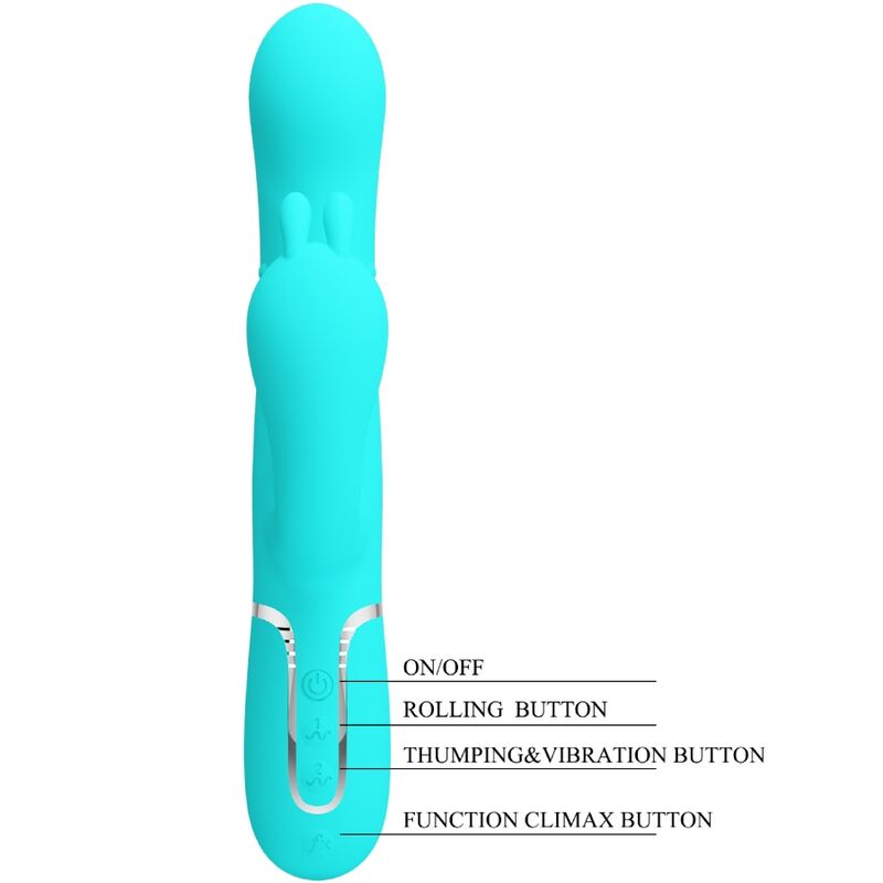 PRETTY LOVE - CAMMY 4 IN 1 MULTIFUNCTION TRIPPLE RABBIT VIBRATOR BLUE - Kink&Play