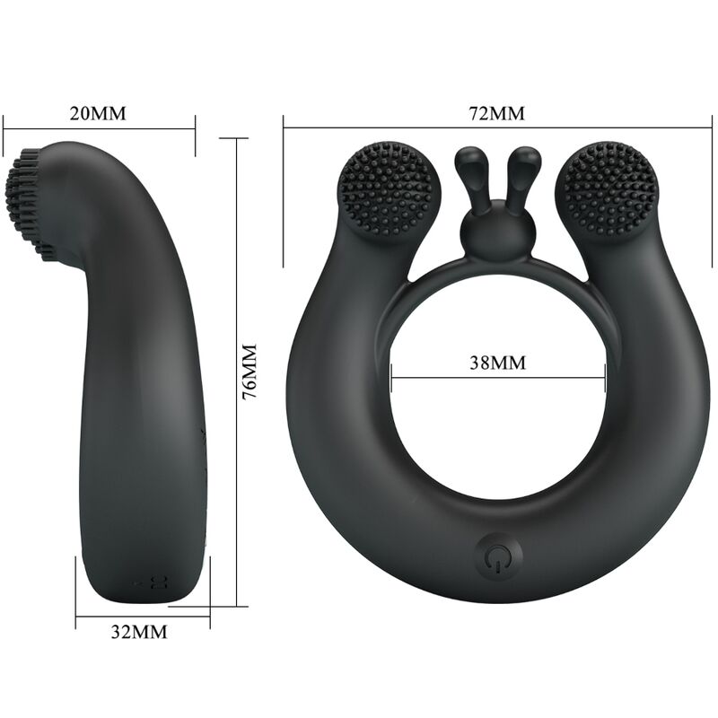 PRETTY LOVE - DAHLIA VIBRATING RING + CLITORIS STIMULATOR 12 VIBRATIONS BLACK - Kink&Play
